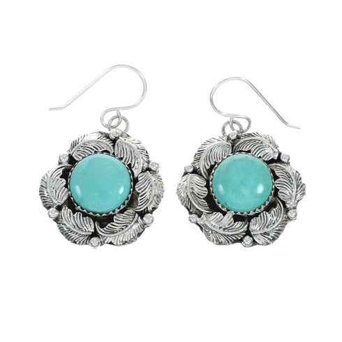 Navajo Turquoise Genuine Sterling Silver Scalloped Leaf Hook Dangle Earrings X10263